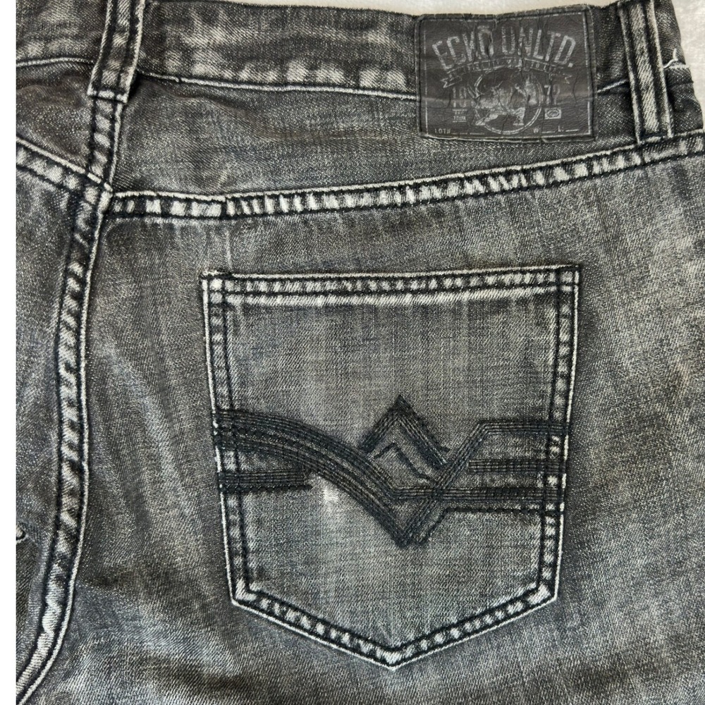 Ecko Unltd Jeans Mens 38x32 Black Relaxed Fit Faded Denim Streetwear 0274